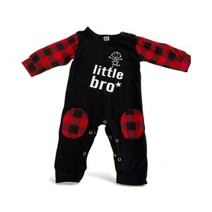 Little Bro Black and Red Plaid Kids One Piece